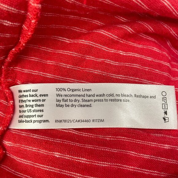Eileen Fisher Coral Red Dress Size PM Front Pockets 100% Organic Linen‎  Striped - Picture 6 of 6
